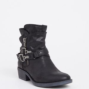 Black brushed faux leather moto bootie WW